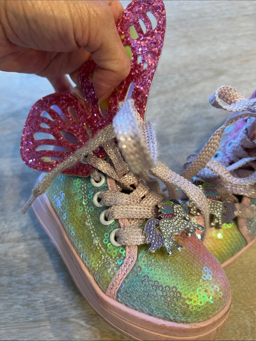 Lola and the boys girls sequin butterfly high tops size 8C VGUC